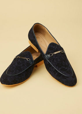 Navy Blue Floral Self Patterned Loafers